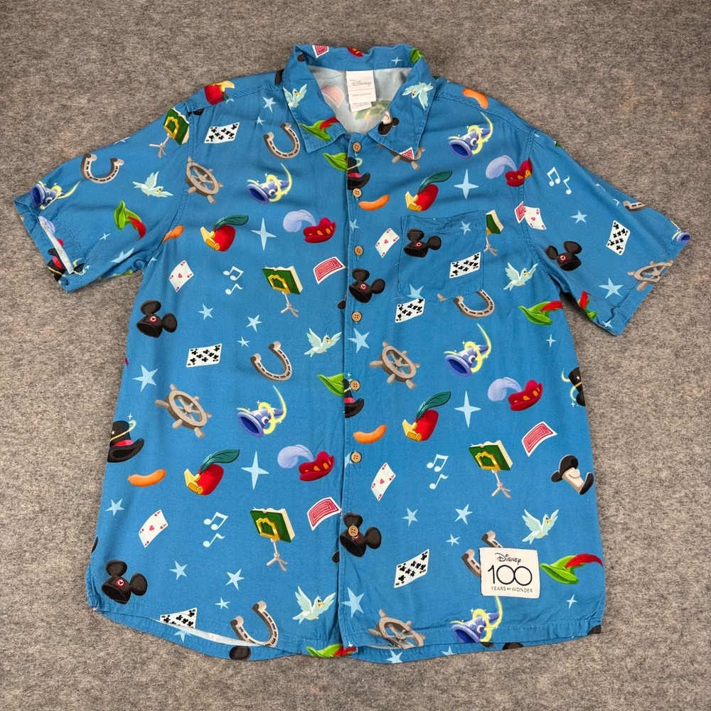 Disney 100 Our Universe Button Up Hawaiian Shirt Disney Hats Rayon Mens Medium M